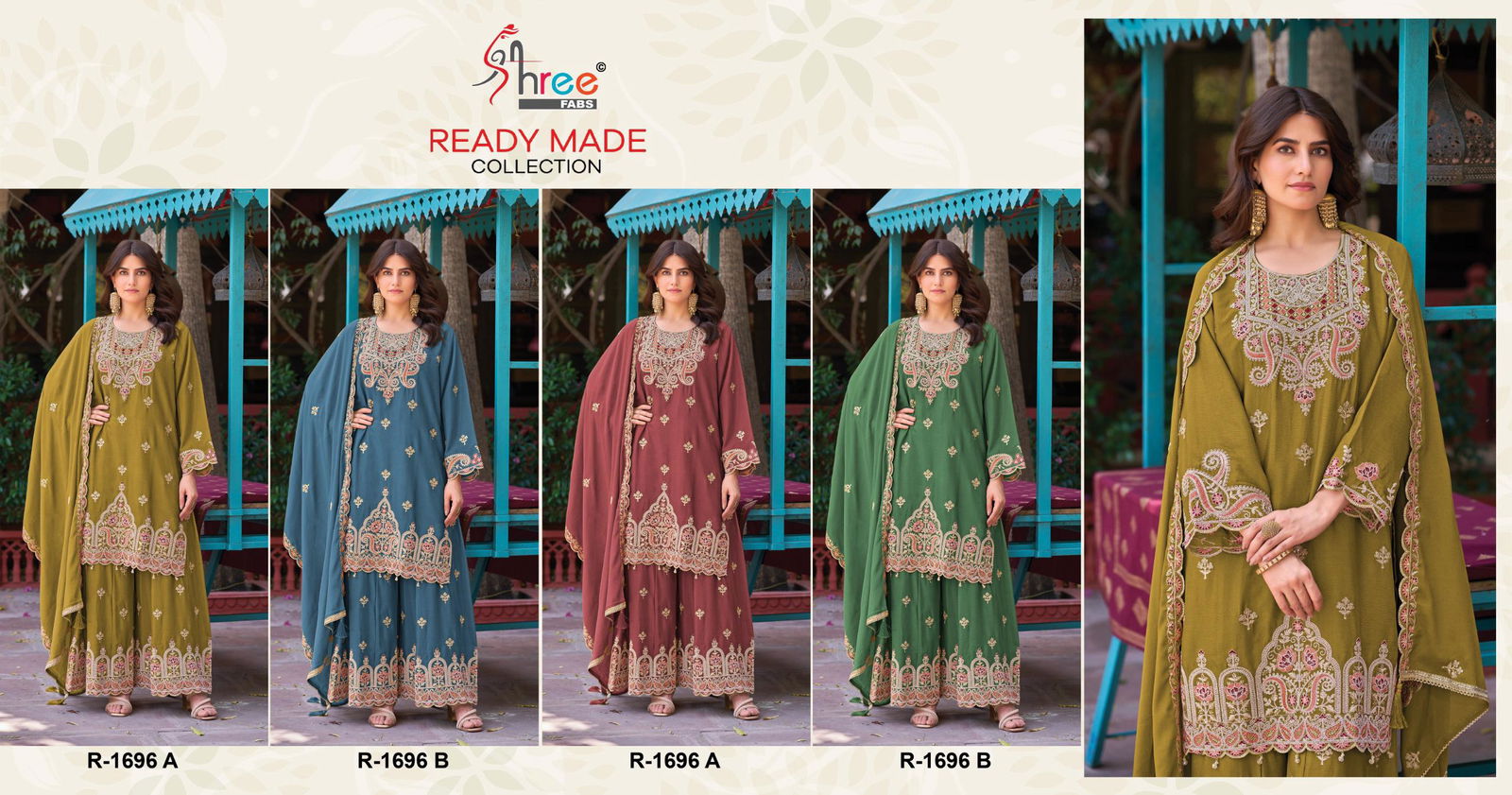 R 1696 By Shree Air Tex Chinon Pakistani Readymade Suits Wholesale In India